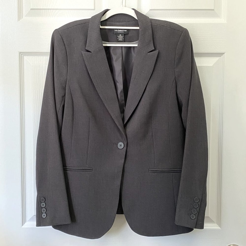 Liz Claiborne Career One Button Classic Blazer Gray Size 10